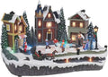 Large Animated Christmas Village - Lighted Musical Snow Scene with 4 Moving Skaters | Resin Decor