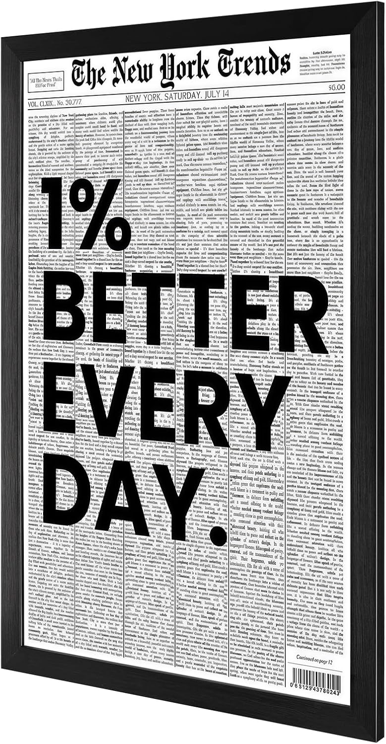 Skiennix Black And White Newspaper Canvas Wall Art - Inspirational 12x16in Framed Poster For Home Decor