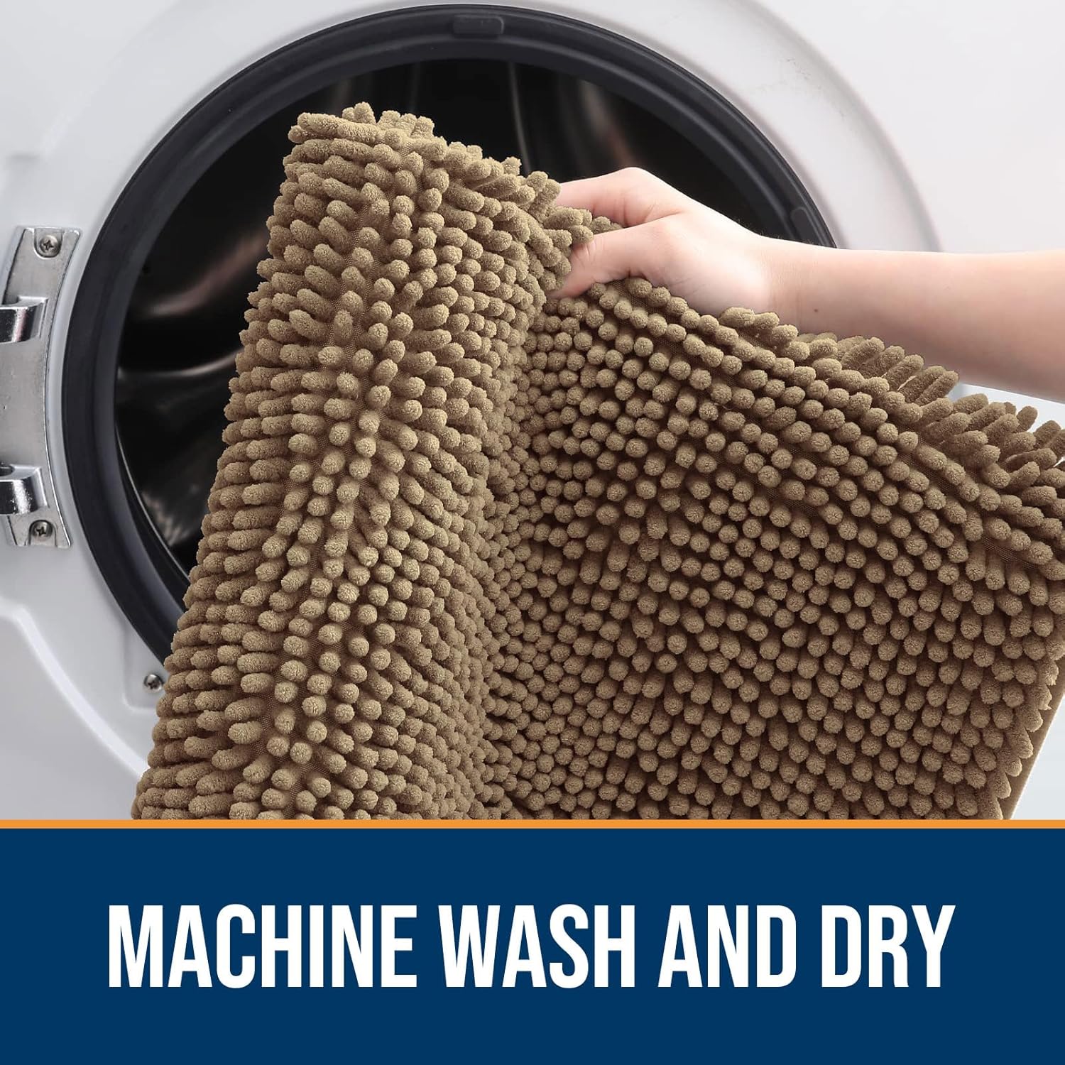 OLANLY Dog Door Mat - Absorbent Non-Slip Washable Chenille Mat for Muddy Paws | 70x32 Tan