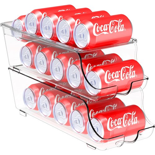 Simple Houseware 2-Pack Auto-Rolling Beverage Can Organizer for Fridge, Clear Front-Loading Soda Dispenser with Smooth Glide Design, Space-Saving Refrigerator Storage Bins