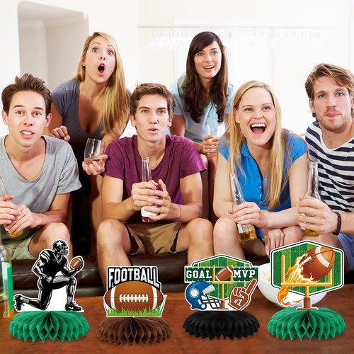 10 PCS Football Party Decorations Honeycomb Centerpieces, Honeycomb Centerpieces for Sports Theme Supplies Table Decorations. (Football)