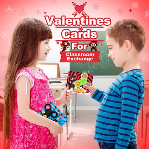 Shemira 24 Pack Valentine's Day Cards for Kids with Fidget Spinners Toys, Sensory Fidget Toys’ for School Classroom Valentine's Gifts Exchange, Spinners Toy for Valentine's Party Favors