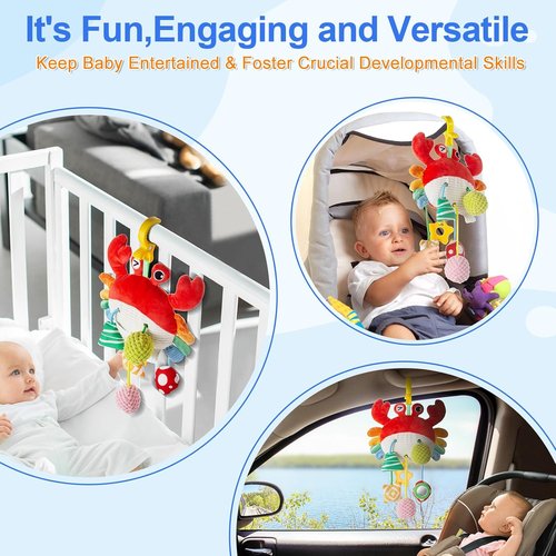 Lynncare Car Seat Toy - Engaging Stroller Accessory with Clip, Rattle & Mirror for Infants 0-6 Months