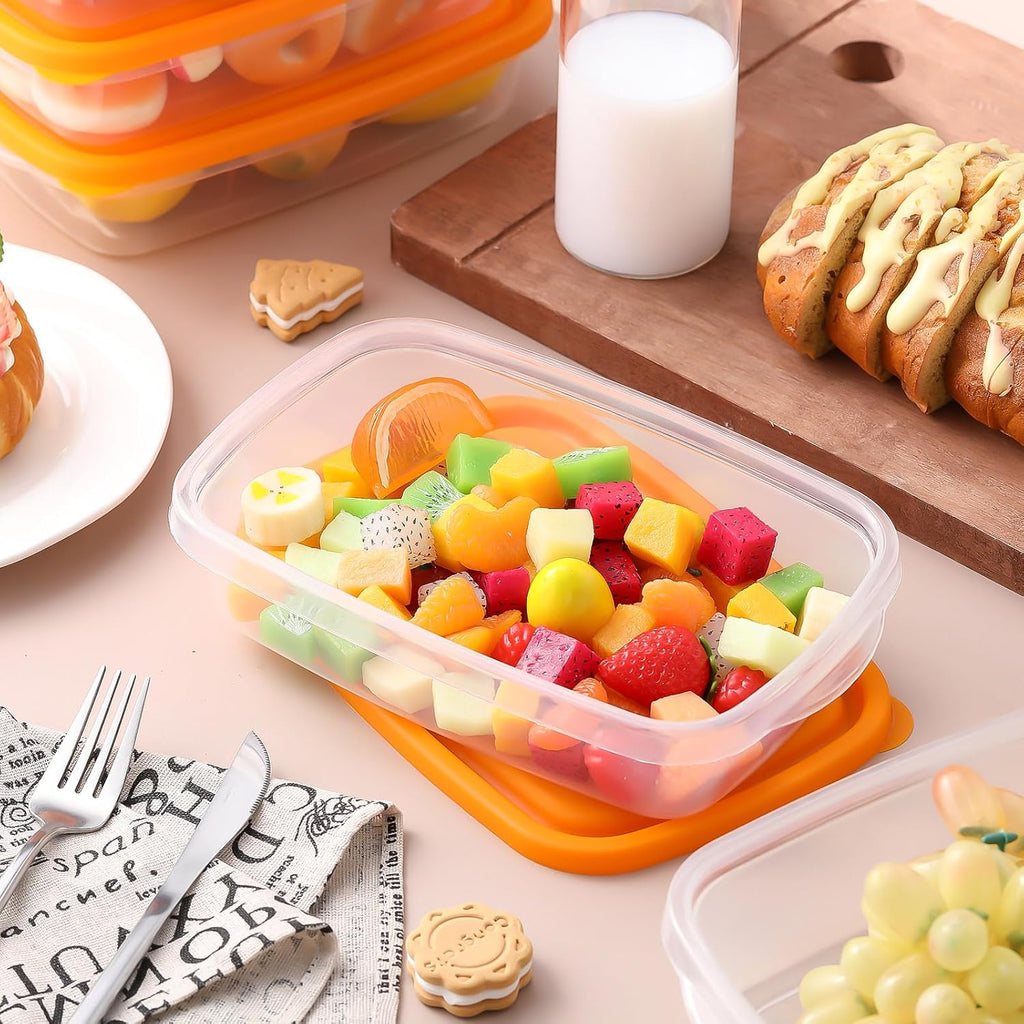 Qinyoung 18-Piece Plastic Food Storage Containers - 33 Oz | Stackable, Microwave & Dishwasher Safe (Orange)