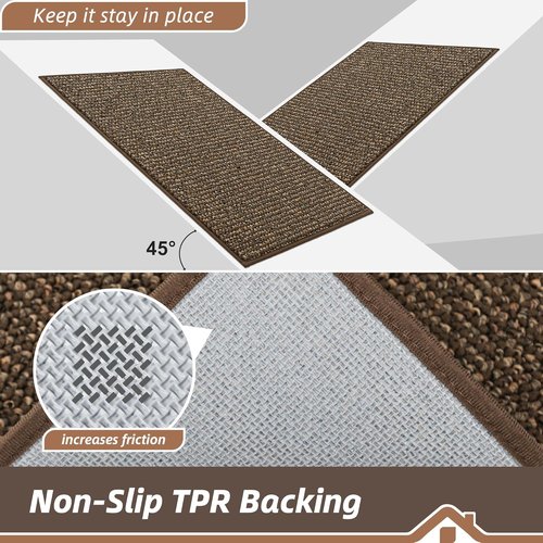 BEQHAUSE Dirt Trapper Door Mat - Non-Slip, Washable Entryway Rug | 17" x 30", Brown, Low Profile Design