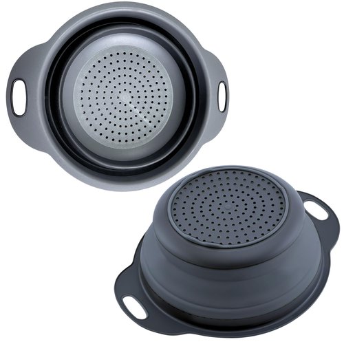 Black Silicone Collapsible Colanders - Kitchen Plastic Foldable Strainers for Pasta Small Camping Colander Bowl for Food