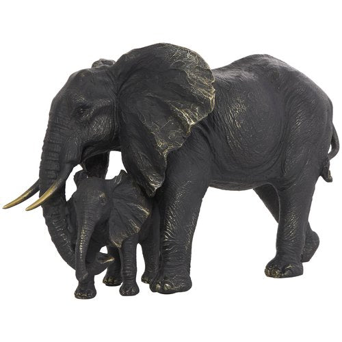 Deco 79 Polystone Elephant Decorative Sculpture Family Home Decor Statue with Gold Foil Accents, Accent Figurine 14" x 8" x 9", Bronze