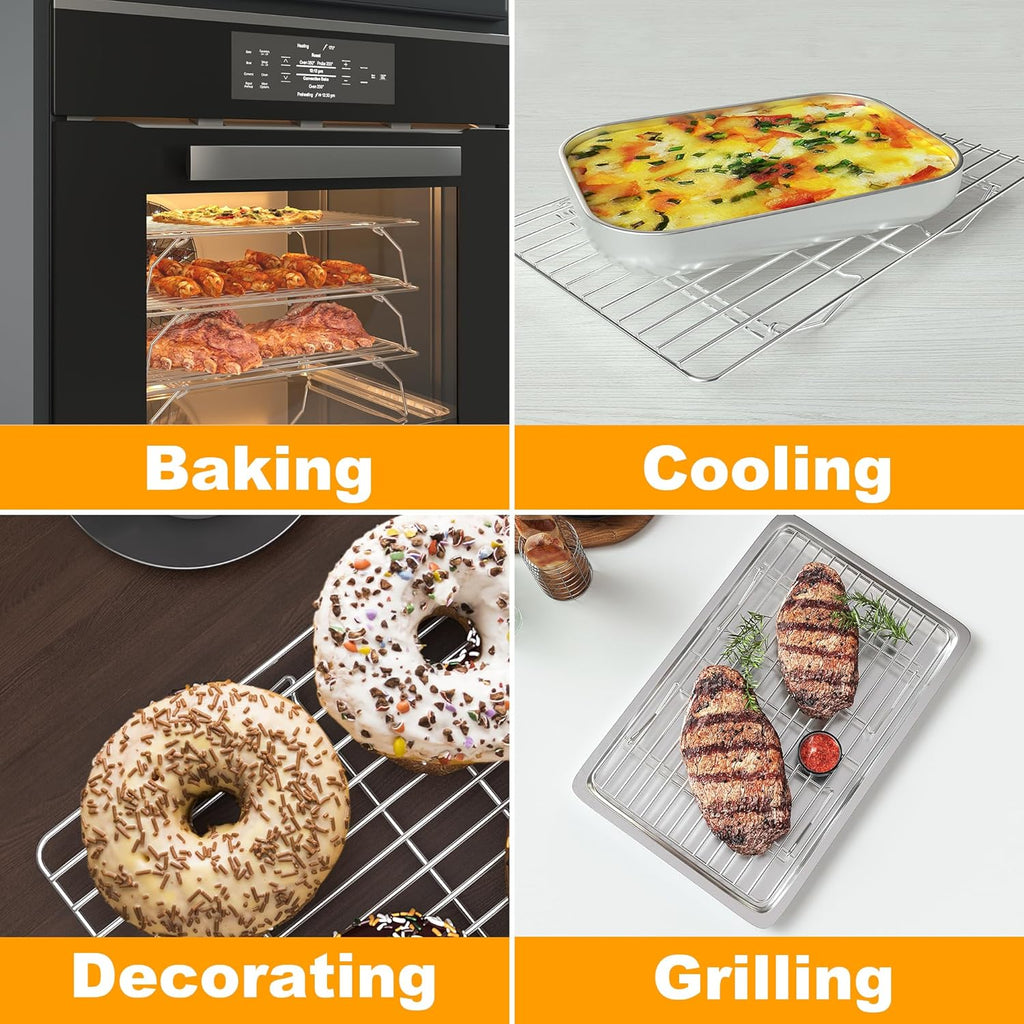 Skiennix 3-Tier Stackable Cooling Rack - Heavy Duty Baking Rack for Cookies, Pizza, Cakes | 15.8” x 10” - Oven & Dishwasher Safe - Silver