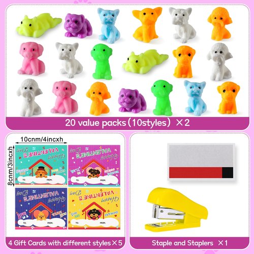 Soulchen 20 Pack Dog Valentines Day Card Gifts for Kids Classroom Puppy Valentines Cards with Squeeze Dog Toys Classroom Squeeze Exchange Gift for School Boys Girls Goody Bag Prize Rewards Favors