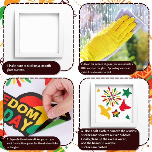 Whaline 8 Sheet Black History Month Window Clings Juneteenth Freedom Day Reusable Window Decals for African American Independence Day Party Supplies