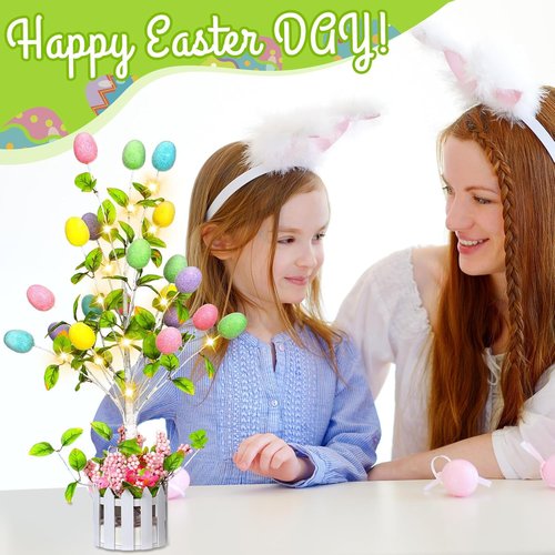 Glooglitter 24-Inch Tall Lighted Easter Egg Tree - LED Indoor Decoration for Spring Parties & Weddings