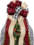 Buffalo Plaid Christmas Tree Topper by [Brand Name] - Handmade Red & Black Burlap Bow | 13 x 29 Inch Holiday Decoration