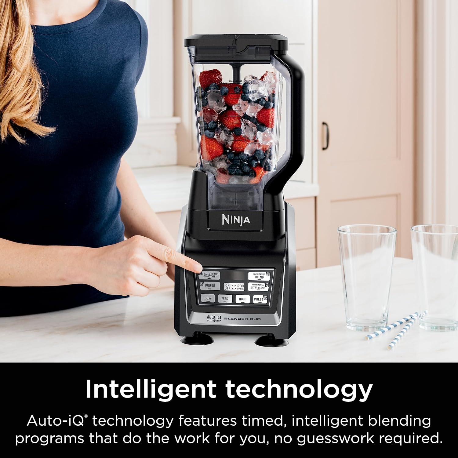Ninja BL642 Nutri Ninja Blender - 1200W Auto-iQ, 72 oz. Pitcher & 3 To-Go Cups for Smoothies - Black