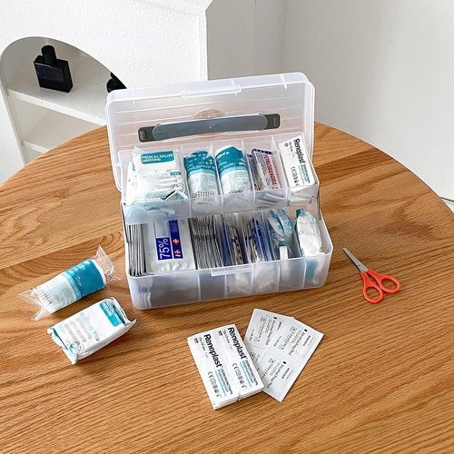 Large Bandage Organizer by [Brand Name] - 2-Tier Plastic Storage Container for Home & Office Use