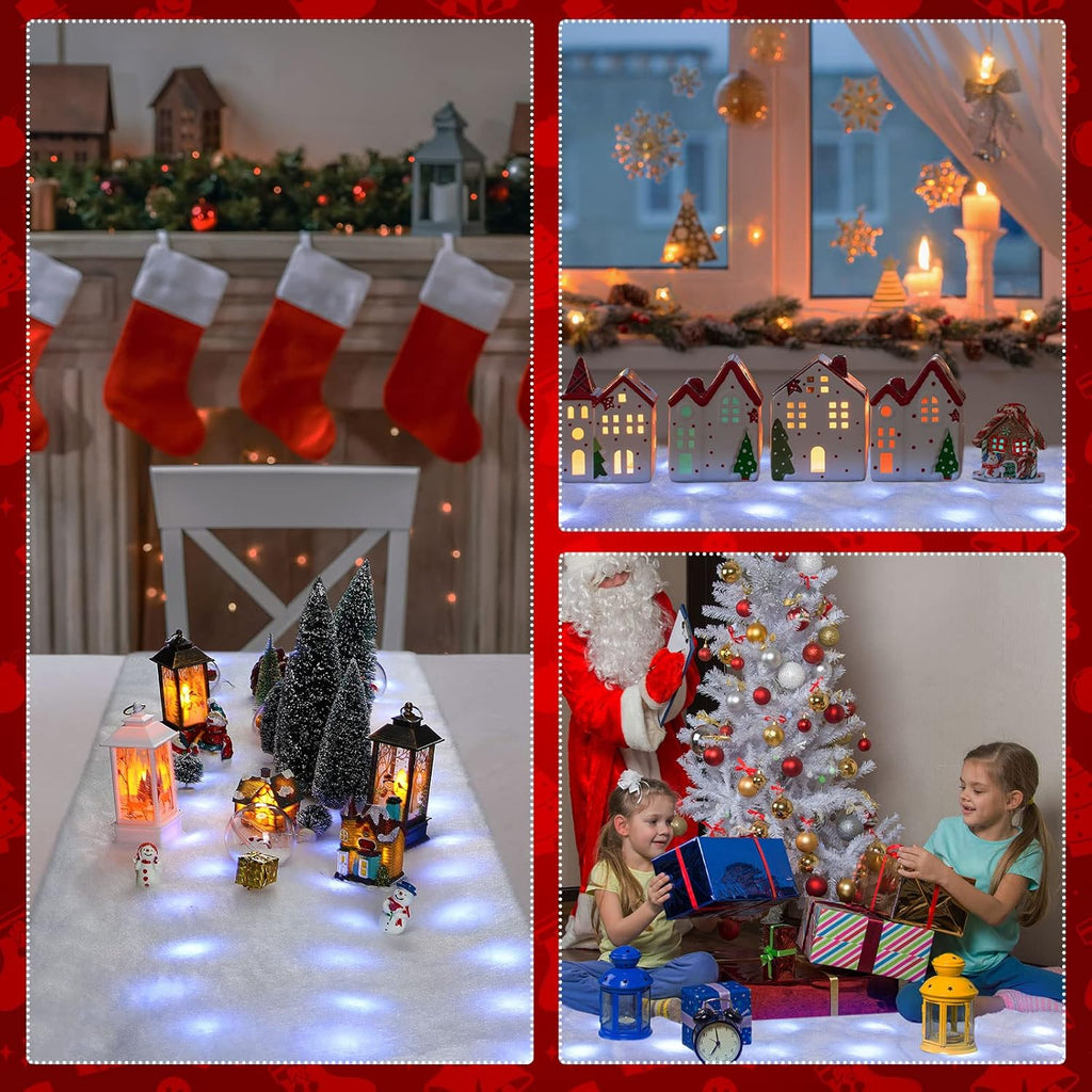 Zhengmy Christmas Lighted Snow Blanket - Pre-Lit LED Table Decor for Holiday Village | 4.9ft x 16in White