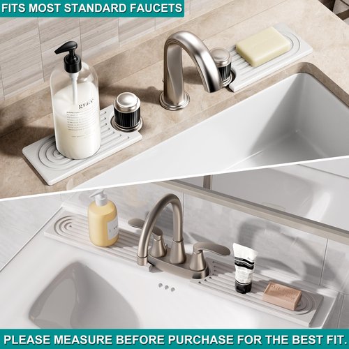 MAGKOTA Stone Faucet Mat for Kitchen Sink - Quick Dry Diatomite Sink Splash Guard, Prevents Moisture Buildup & Water Stains, Water Absorbing Stone Tray for Bathroom Countertop (White, 23.6" x 4")