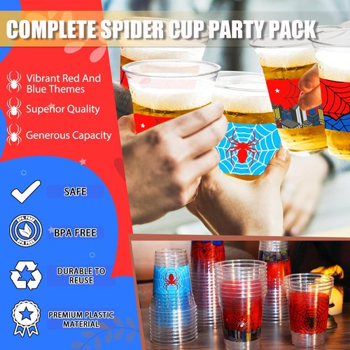 50Pcs Spider Web Birthday Party Decorations Cups, 12 OZ Disposable Plastic Drinking Cups Hot Cold Drink Wine Coffee for Home Sports Birthday Christmas Themed Holiday Party Supplies Favors