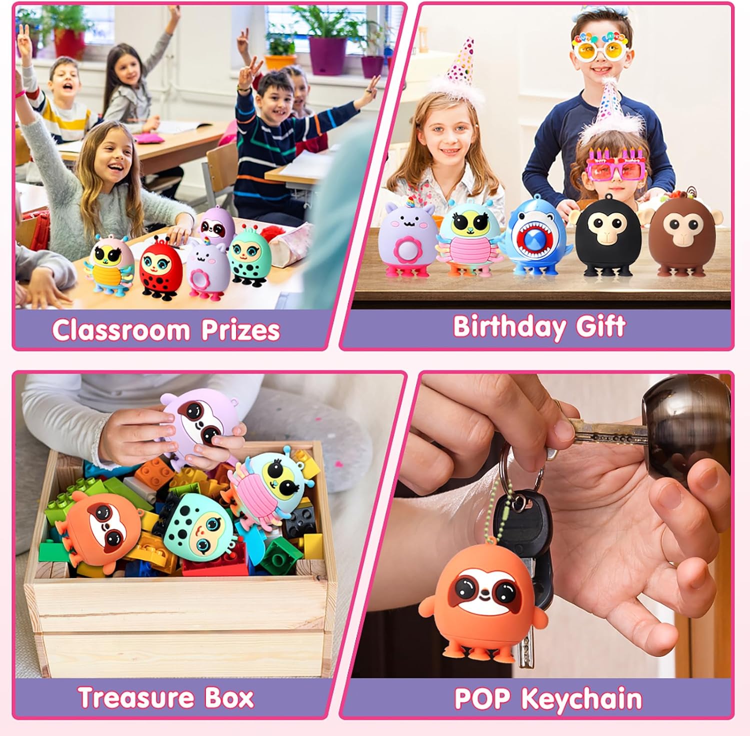 Skiennix 12 PCS Animal Suction Pop Fidget Toys - 3D Silicone Fun for Kids | Party Favors & Prizes
