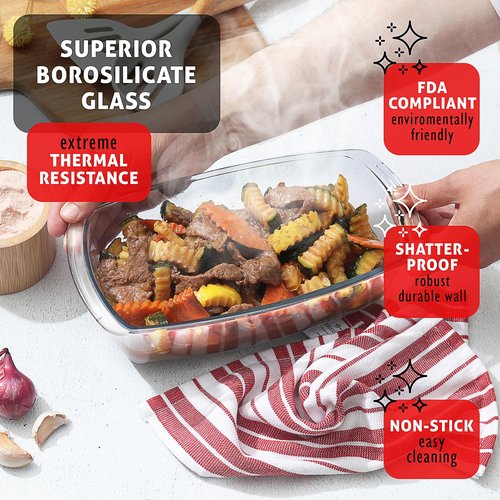 Nestl Set of 3 Glass Bread Loaf Pans for Baking Bread Pans for Homemade Breads, Glass Food Storage Containers with Lids, Glass Baking Dishes for Oven, Pound Cake Pan, Loaf Pan, 1.9 Quart