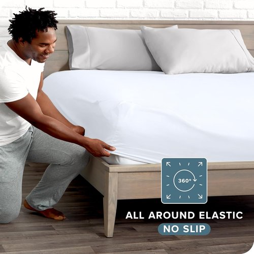 Bare Home Fitted Bottom Sheet - Ultra-Soft 1800 Microfiber Queen Size - Deep Pocket Luxury White