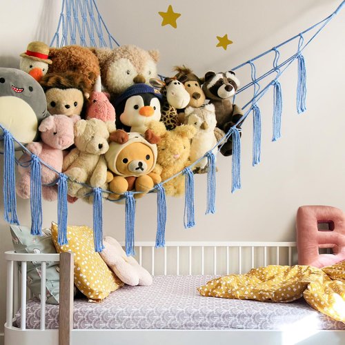 Mirolam Stuffed Animal Storage Hammock Net - Large Toy Organizer for Baby Nursery - Blue