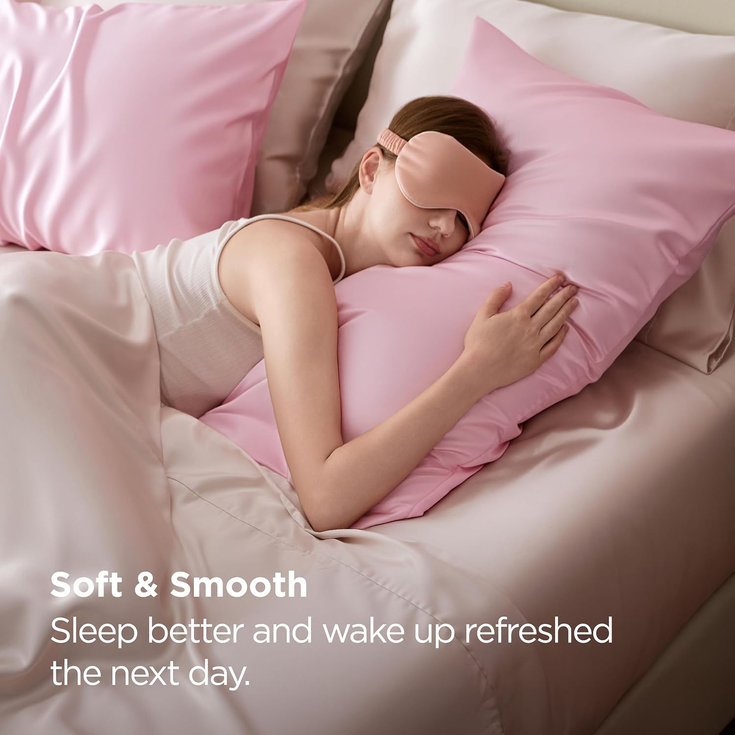Bedsure King Size Satin Pillowcase Set - Pink Silky Pillow Cases for Hair & Skin | 20x36 Inches, 2-Pack