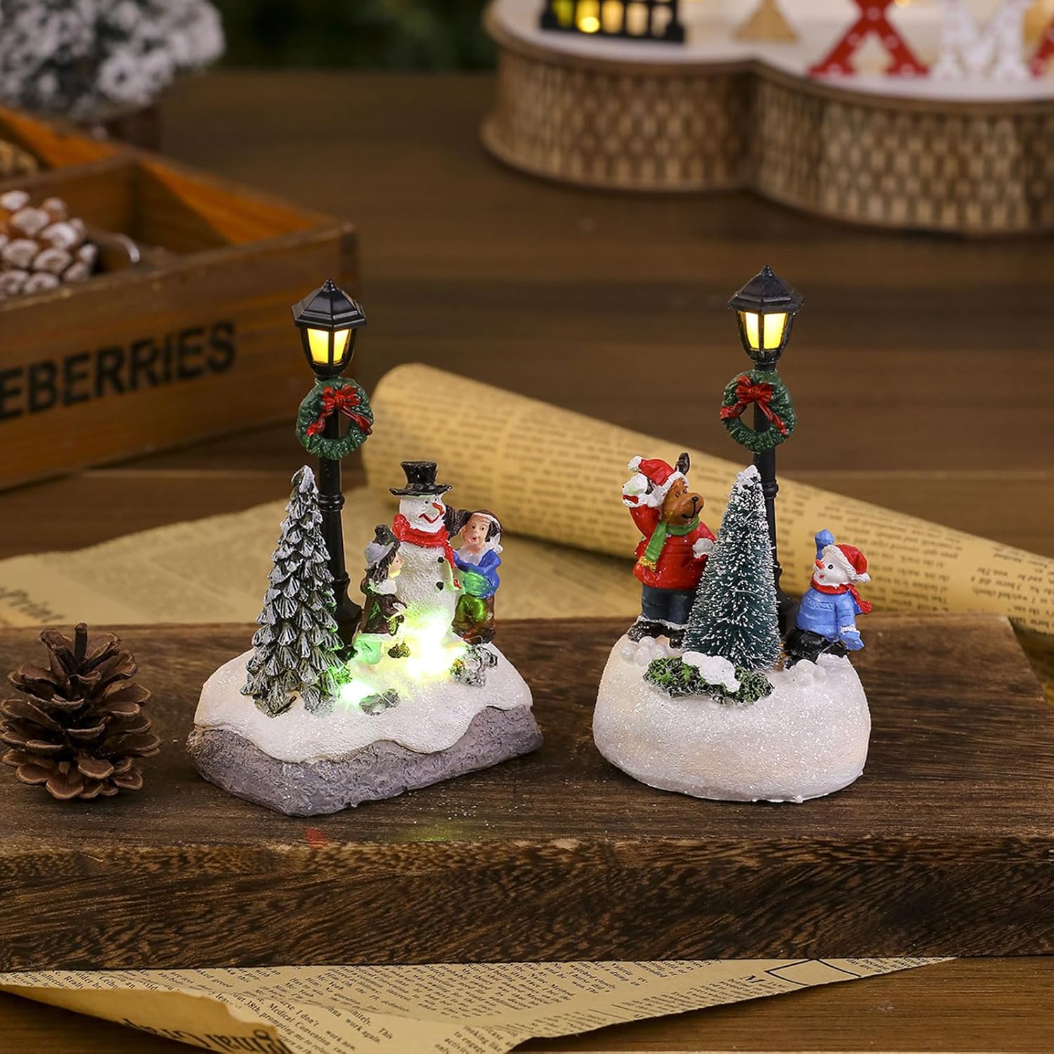 Regine Switzerland Christmas Figurines - LED Light Deer & Snowman Ornaments for Winter Home Decor