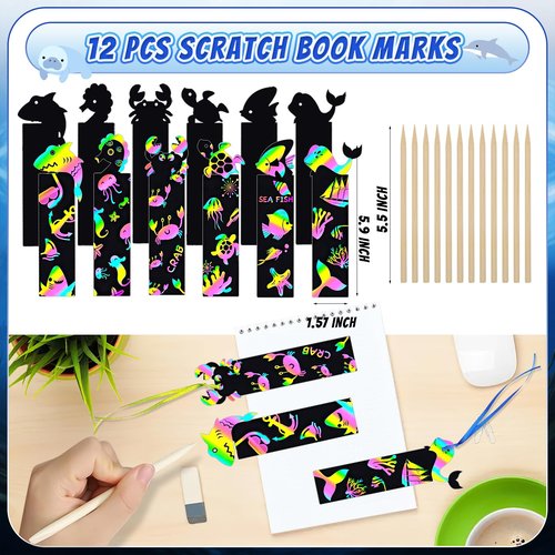 Joyvorite 144 Pcs Under the Sea Party Favors Set with Keychains Slap Bracelet Scratch Art Tattoo Stickers Wristbands Treat Boxes Ocean Party Favors Under the Sea Party Decorations