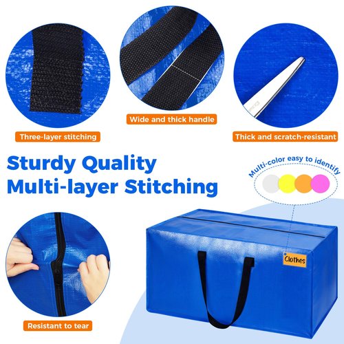 8 Pack Extra Large Moving Bags, Heavy Duty Clothes Storage Totes Bags with ColorNote & Handles, Moving Boxes Alternative Packing Bags for Space Saving