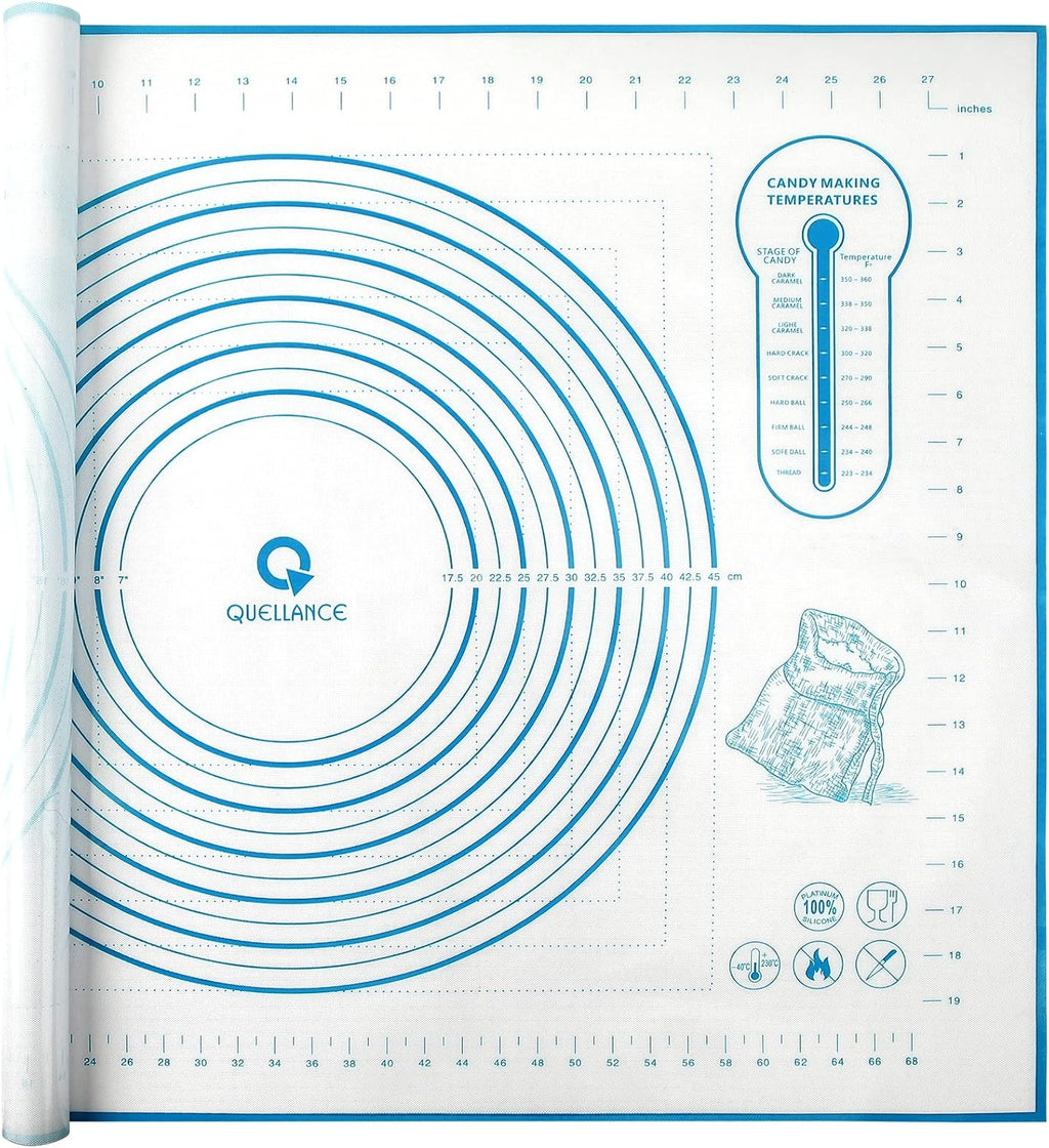 Skiennix Silicone Baking Mat - Non-Stick Pastry Mat with Measurements for Dough & Cookies | 24'' x 32'' Blue