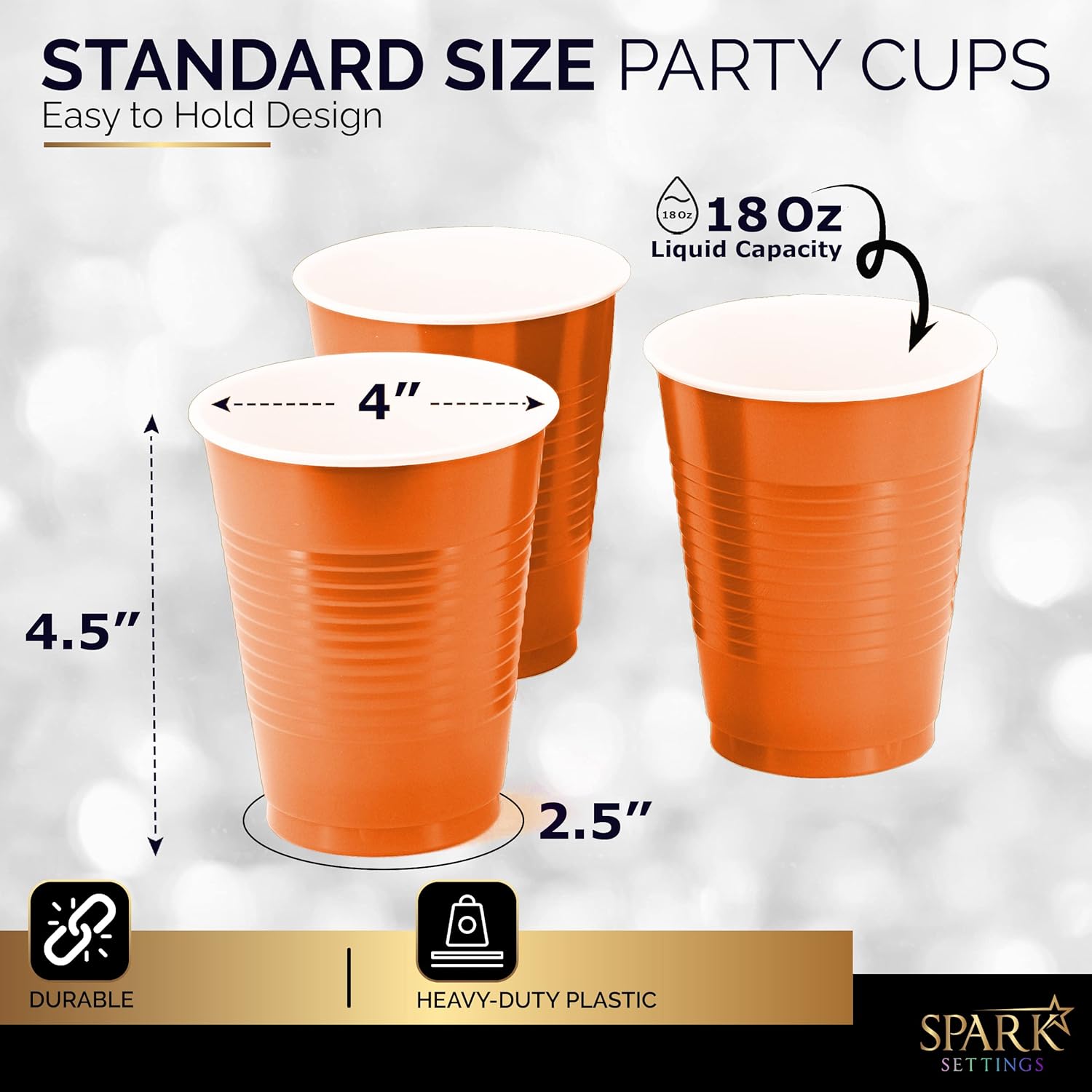 Orange 18-Ounce Disposable Cups by [Brand Name] - Strong & Sturdy Plastic Party Cups | 50 Pack for Events