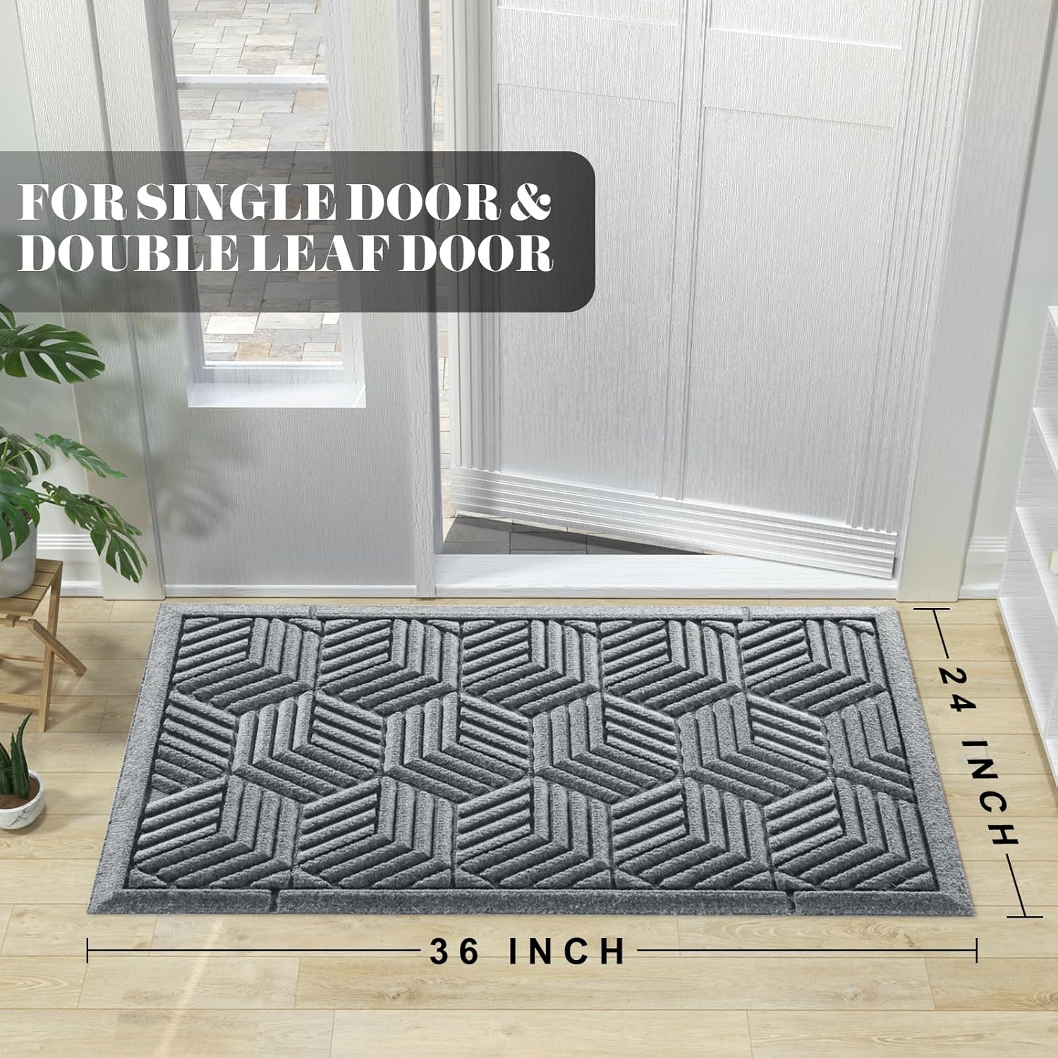 Yimobra Large Door Mat - All-Season Waterproof Outdoor Mat with Drainage Holes | 36x24, Heavy Duty Non-Slip for Entryway, Black Gray