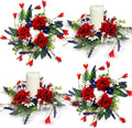 Veterans Day Candle Rings - 4 Pcs Red, White & Blue Mini Floral Wreaths for Patriotic Decor