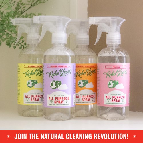 Rebel Green Natural All-Purpose Cleaning Spray - Plant-Derived Multi-Surface Cleaner with Essential Oils for Kitchen, Bath, Countertops and More - Peppermint & Lemon Scent - 16 oz - 1 Pack
