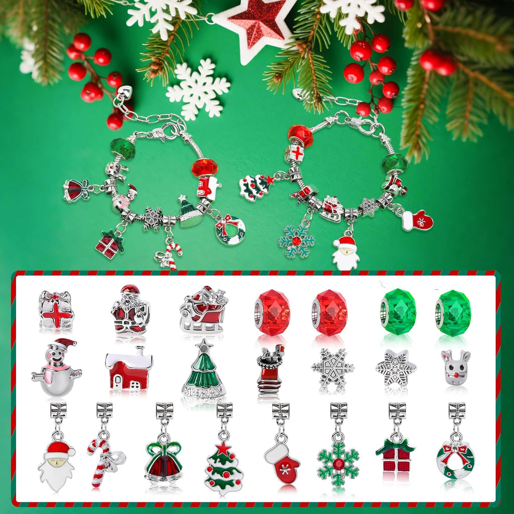 Skiennix Christmas Advent Calendar Bracelet Kit - 24-Day Countdown with 22 Charms & 2 Adjustable Bracelets for Girls & Teens