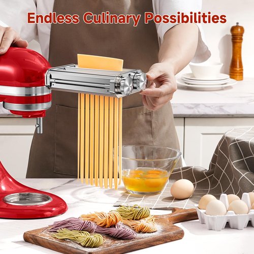 Pasta Maker Attachment for Kitchen Aid Stand Mixers, 304 Stainless Steel, Rust-Proof, 8 Thickness Settings, Easy to Clean, 3 in 1 Accessories for Homemade Spaghetti, Fettuccine, Lasagna
