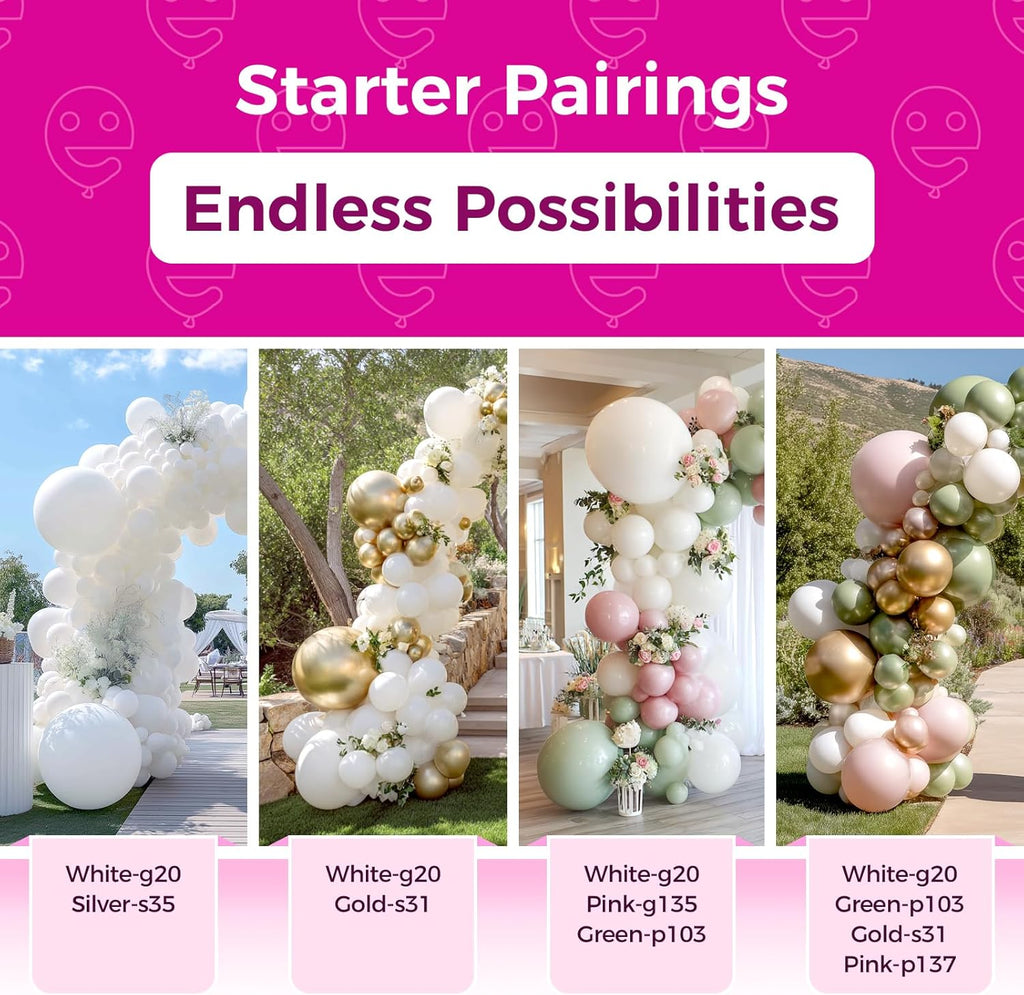 Bezente White Latex Balloons - 100 Pack of 12-Inch Round Helium Balloons for Weddings & Parties