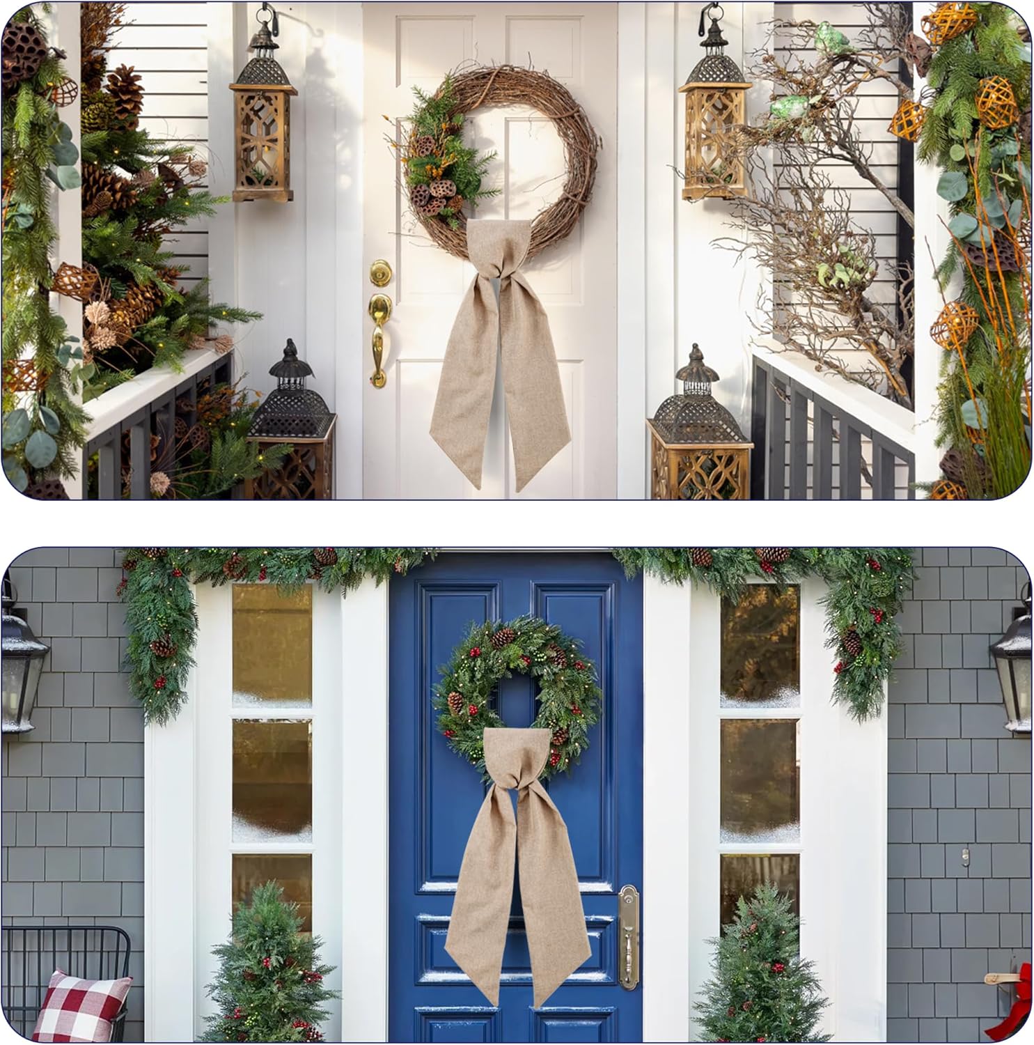 Skiennix Burlap Wreath Sash - Blank Monogram Decor for Front Door | 5'' L x 54'' W, Brown (2 Pack)