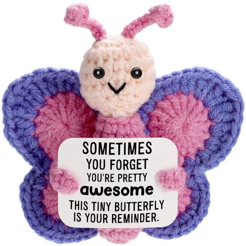 WEYON Emotional Support Butterfly Gift, Tiny Handmade Positive Crochet Animal for Women, Friend, Coworker, Bestie, Motivational Encouragement Present, Best for Birthday & Christmas