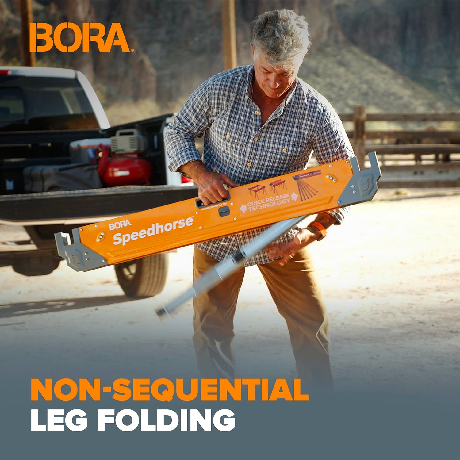 Bora Portamate Speedhorse XT Sawhorse Pair - Heavy-Duty Adjustable 30-36 Inch Legs | Metal Top for 2x4s