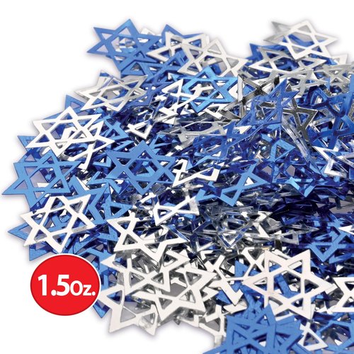 Beistle 1.5 Ounces Metallic Plastic Blue And Silver Star Of David Confetti For Jewish Celebrations And Hanukkah Decorations