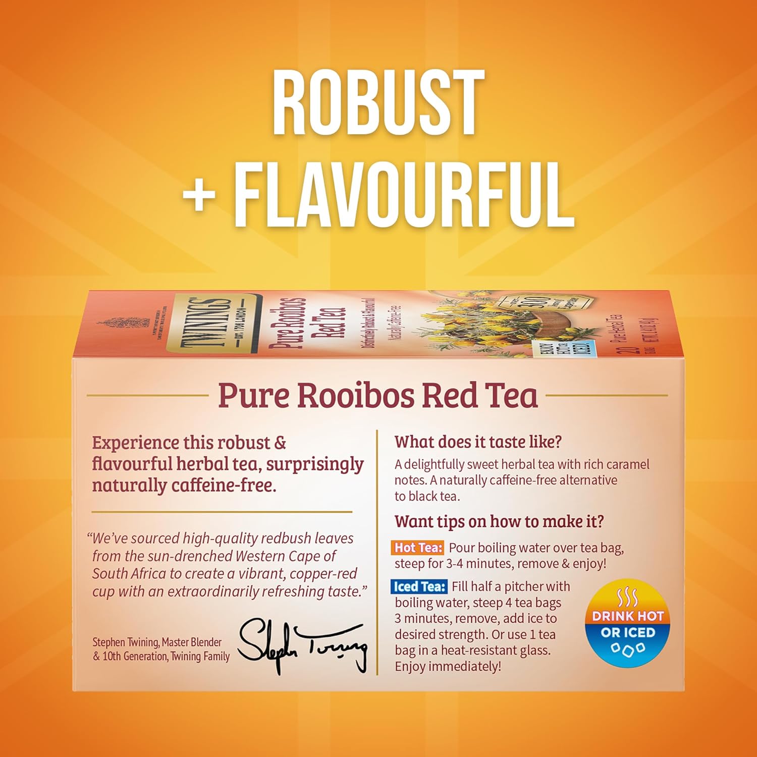 Twinings Rooibos Red Herbal Tea - Sweet & Uplifting Aroma, Caffeine-Free | 120 Individually Wrapped Bags