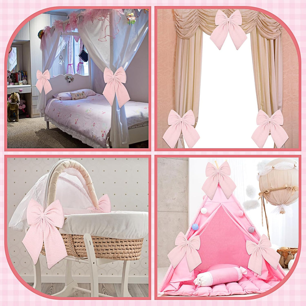 Riceshoot Large Crib Bows - 11 x 16 Inch Coquette Bow Decorations for Nursery & Infant Bassinet (Pink)