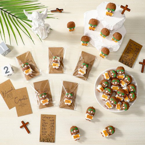 Thyle 30 Set Christian Easter Gifts Mini Jesus Figures Bulk Religious Positive Little Jesus with Scripture Plaque Table Decor Church Party Favor with Bible Verse Card Easter Figurines Basket Stuffers