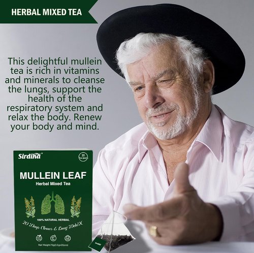 Mullein Tea Bags for Lungs - 20 Teabags (2.47oz/70g), 100% Pure Natural Premium Mullein Leaf, Mint Leaf, Mulberry Leaf for Lungs Cleanse and Respiratory Support, Herbal Teas, Caffeine Free (2 BOX)