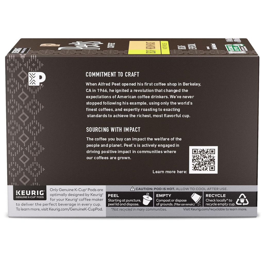 Peet's Coffee Medium Roast Decaf K-Cup Pods - Decaffeinated Arabica Coffee, 60 Count (6 Boxes of 10 Pods)