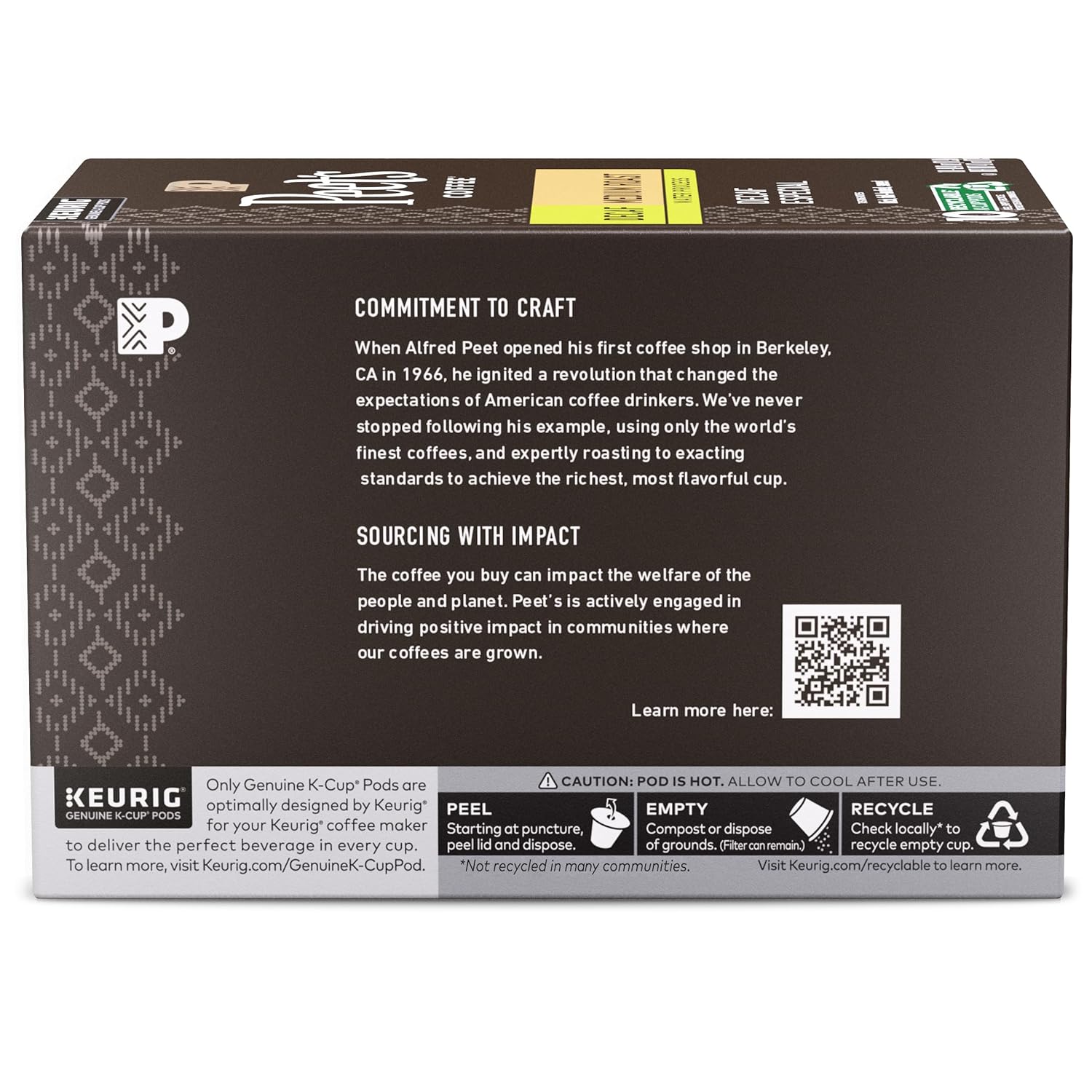 Peet's Coffee Medium Roast Decaf K-Cup Pods - Decaffeinated Arabica Coffee, 60 Count (6 Boxes of 10 Pods)