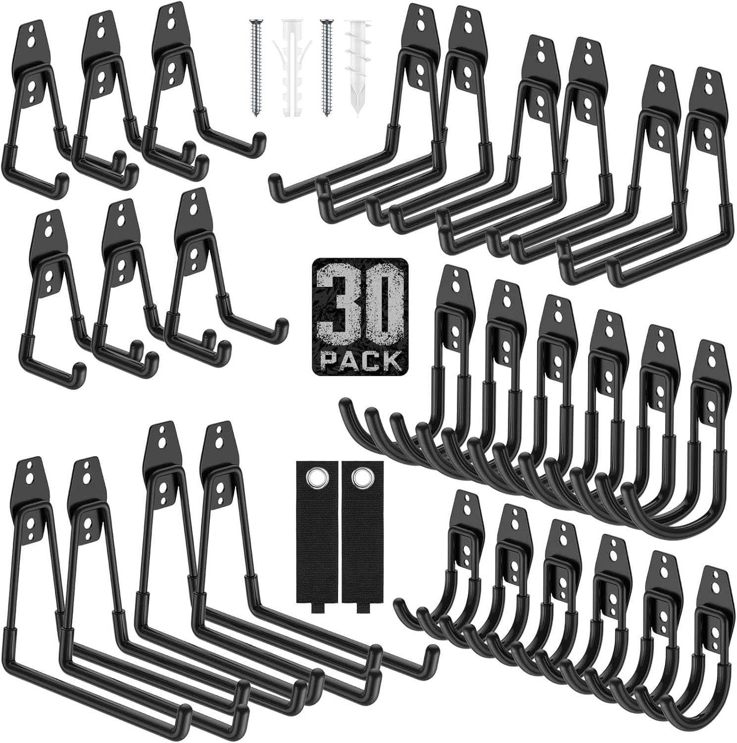 Skiennix Heavy-Duty Garage Hooks - Anti-Slip Coating for Secure Storage | 30 Pack Black for Bikes & Tools