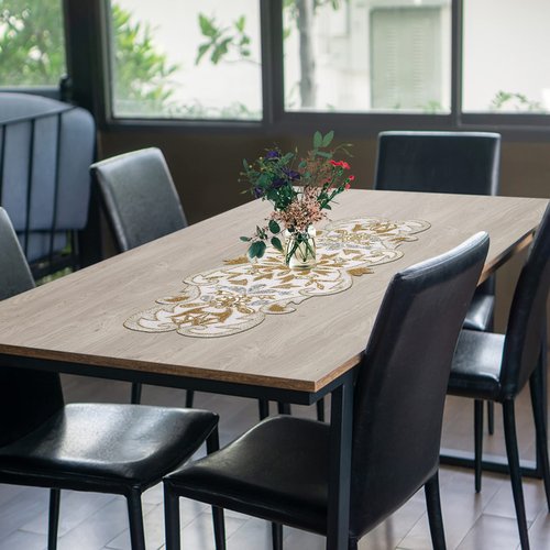 Hand Beaded Decorative Farmhouse Glitz Table Runner for Tabletop, Wedding, Thanksgiving, Easter Party Decorations -A Beautiful Complement to Your Dinner Table Décor- 13x36 Inch - Silver Gold Ivory