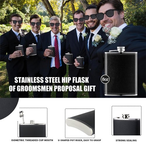 48Pcs Groomsmen Gifts Set of 6 for Wedding Party, Groomsmen Proposal Gift-Tuxedo Bags&Steel Hip Flasks | Sunglasses | Socks | Glass Cups | Bottle Opener, Elegant Man Box Can Creating Lasting Memories
